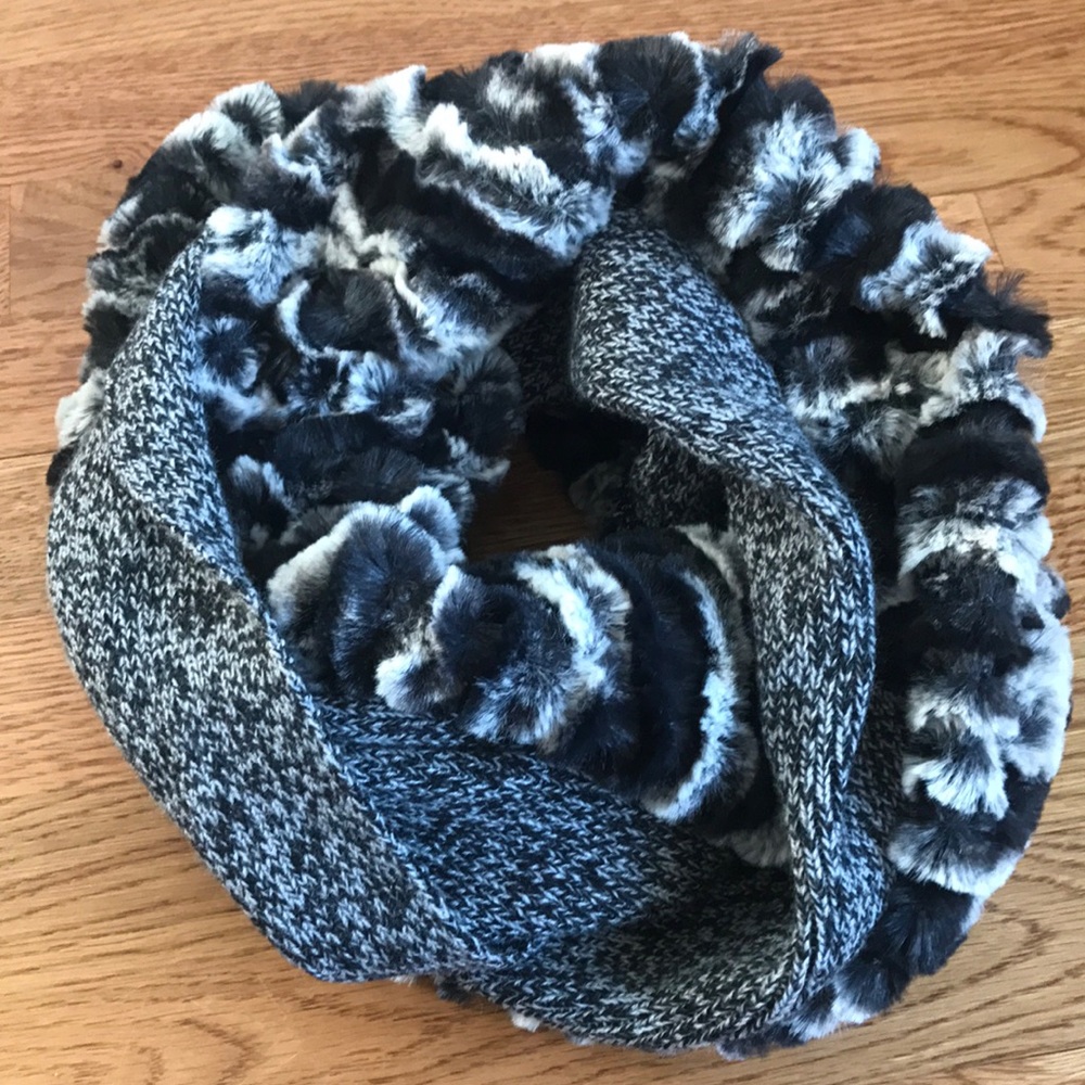 Furry Grey and Black Circle Scarf